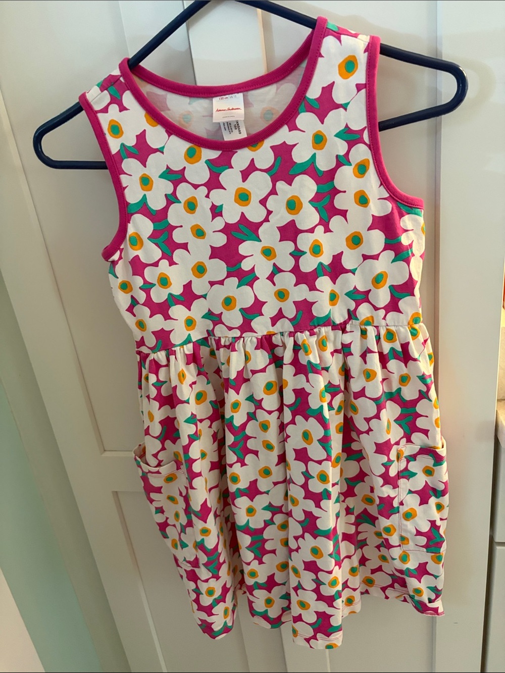 Hanna Andersson Fuchsia Floral Tank Dress with White Flowers